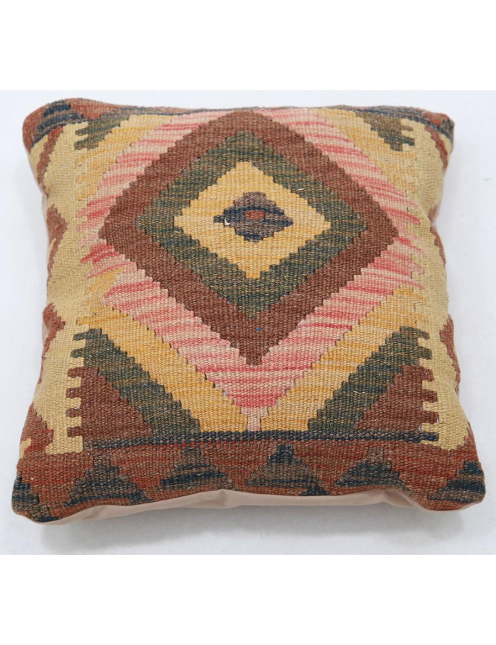 Hand Woven Tribal Multi Color Geometric Wool Pillow - 1'5'' x 1'5'' Arteverk Arteverk Rugs