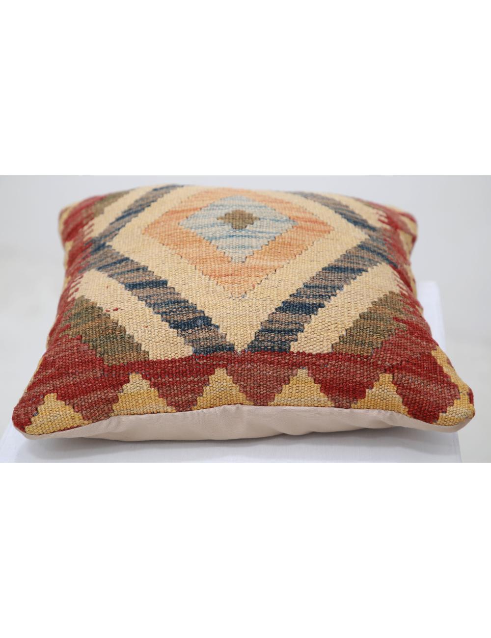 Hand Woven Tribal Multi Color Geometric Wool Pillow - 1'5'' x 1'5'' Arteverk Arteverk Rugs