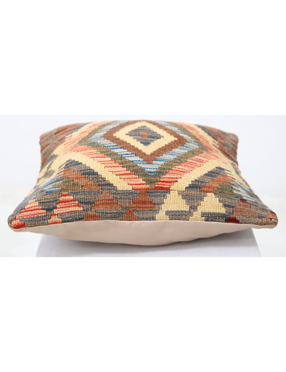 Hand Woven Tribal Multi Color Geometric Wool Pillow - 1'5'' x 1'5'' Arteverk Arteverk Rugs