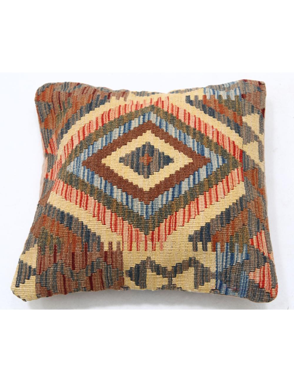 Hand Woven Tribal Multi Color Geometric Wool Pillow - 1&#39;5&#39;&#39; x 1&#39;5&#39;&#39; Arteverk Arteverk Rugs