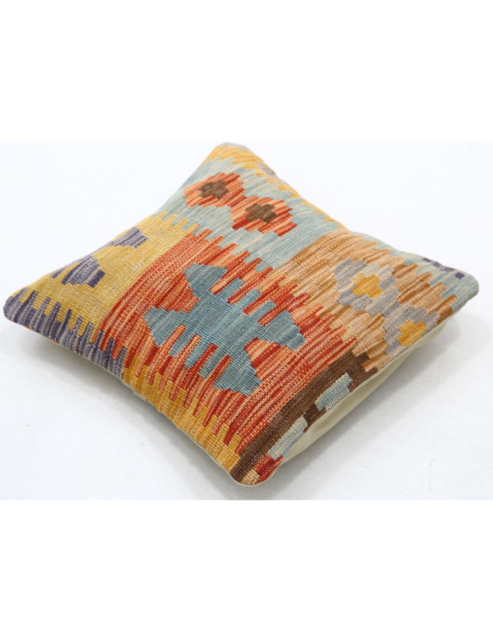 Hand Woven Tribal Multi Color Geometric Wool Pillow - 1'5'' x 1'5'' Arteverk Arteverk Rugs