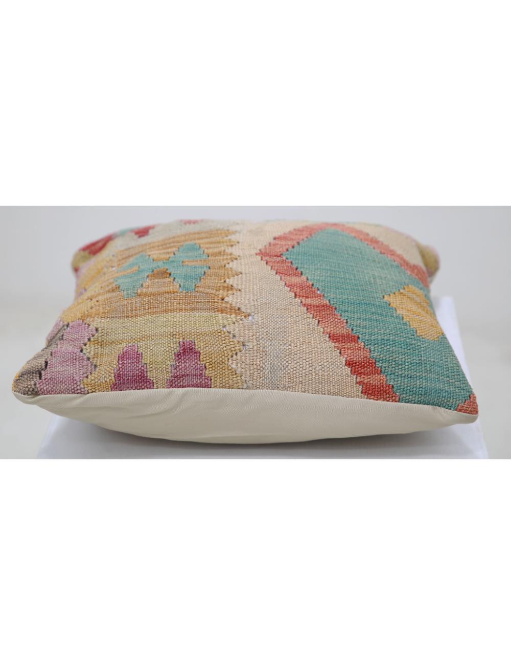 Hand Woven Tribal Multi Color Geometric Wool Pillow - 1'5'' x 1'5'' Arteverk Arteverk Rugs