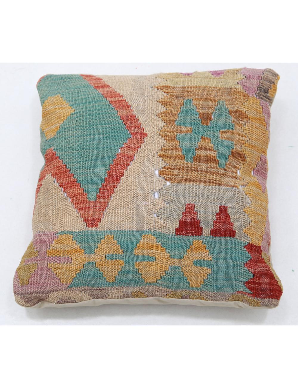 Hand Woven Tribal Multi Color Geometric Wool Pillow - 1&#39;5&#39;&#39; x 1&#39;5&#39;&#39; Arteverk Arteverk Rugs