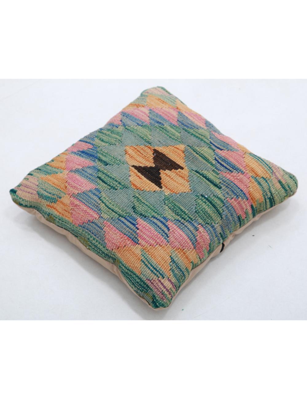 Hand Woven Tribal Multi Color Geometric Wool Pillow - 1'5'' x 1'5'' Arteverk Arteverk Rugs