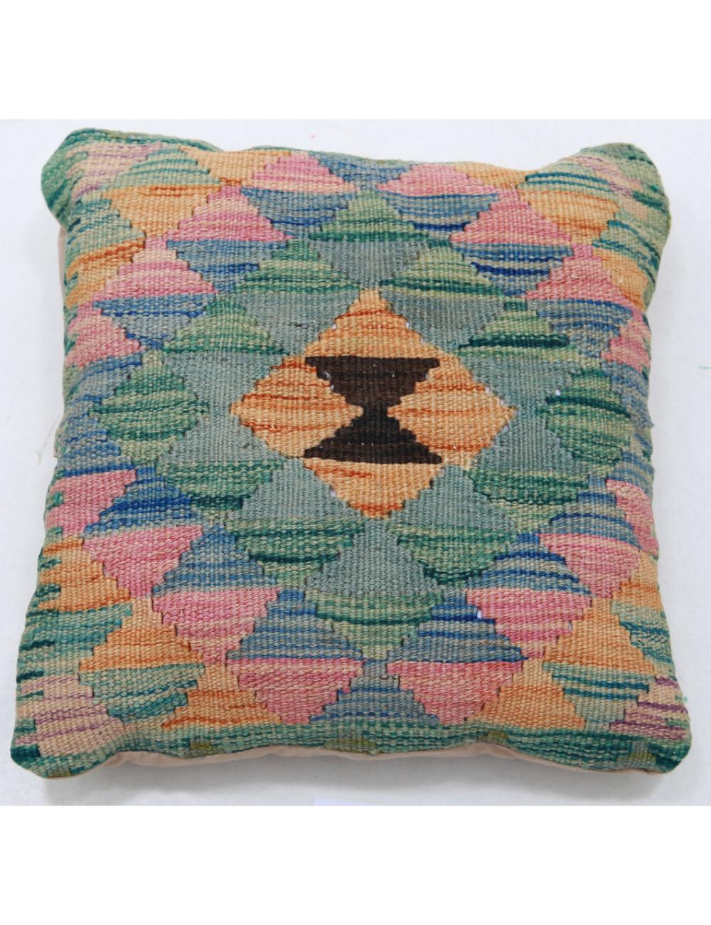 Hand Woven Tribal Multi Color Geometric Wool Pillow - 1&#39;5&#39;&#39; x 1&#39;5&#39;&#39; Arteverk Arteverk Rugs