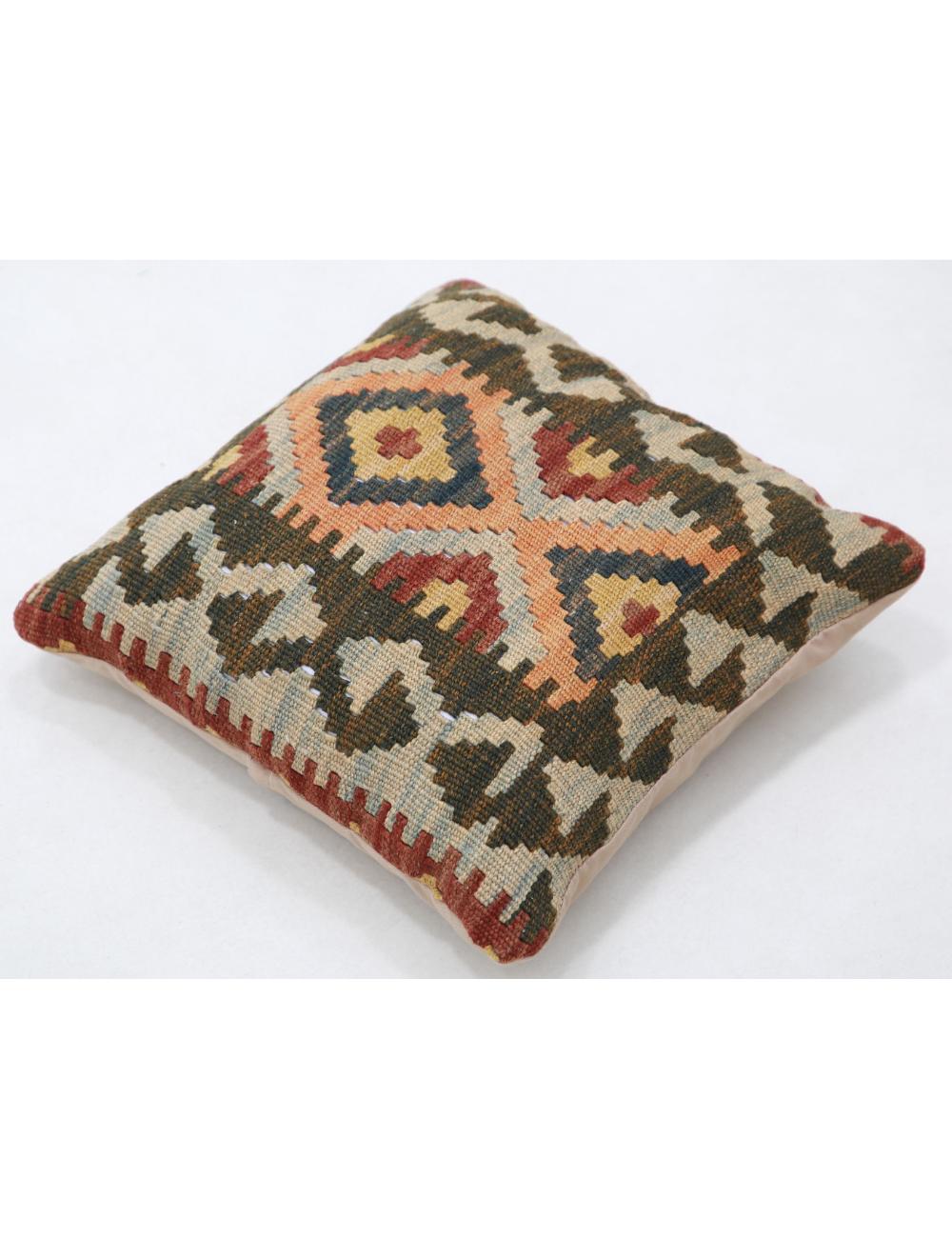 Hand Woven Tribal Multi Color Geometric Wool Pillow - 1'5'' x 1'5'' Arteverk Arteverk Rugs