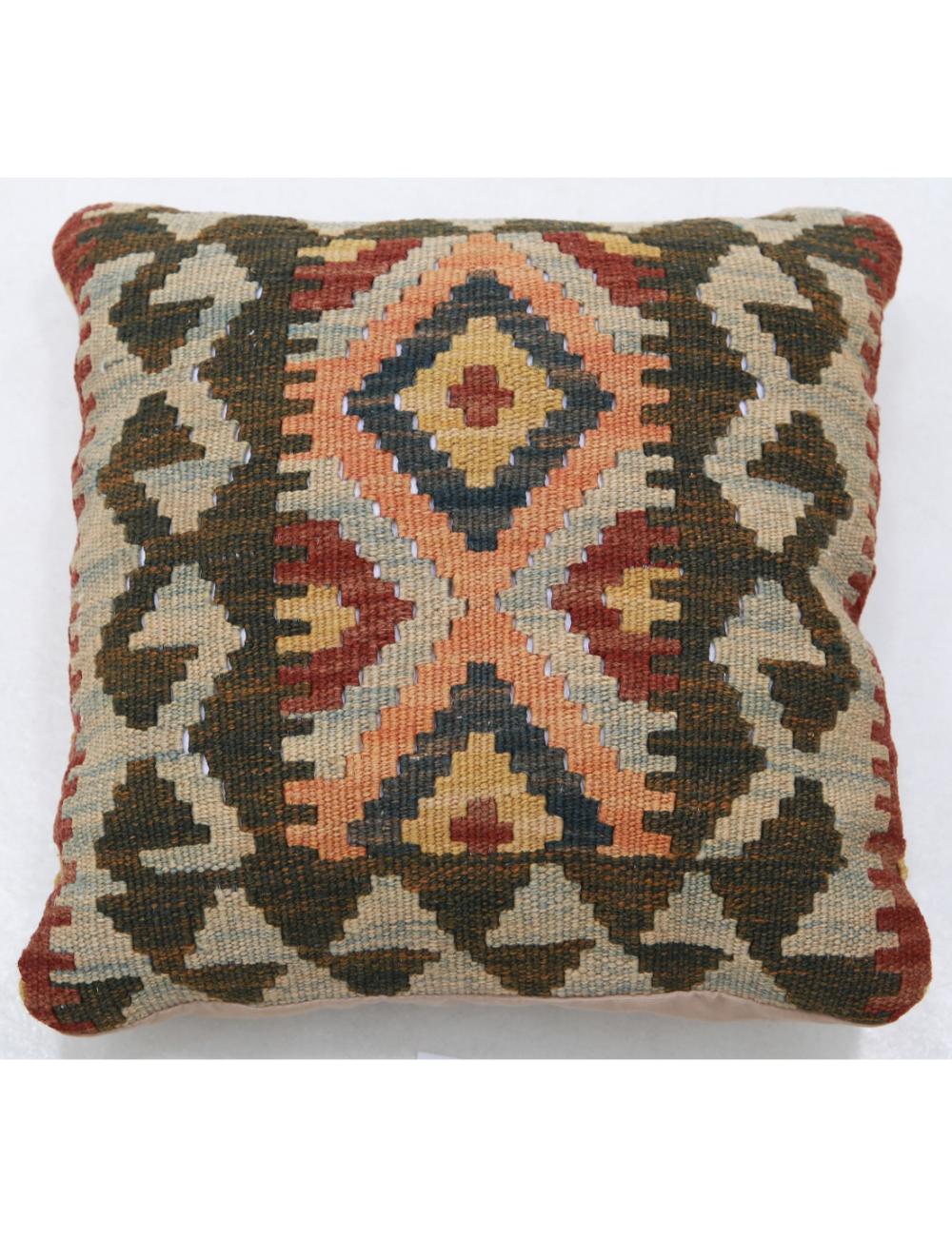 Hand Woven Tribal Multi Color Geometric Wool Pillow - 1&#39;5&#39;&#39; x 1&#39;5&#39;&#39; Arteverk Arteverk Rugs