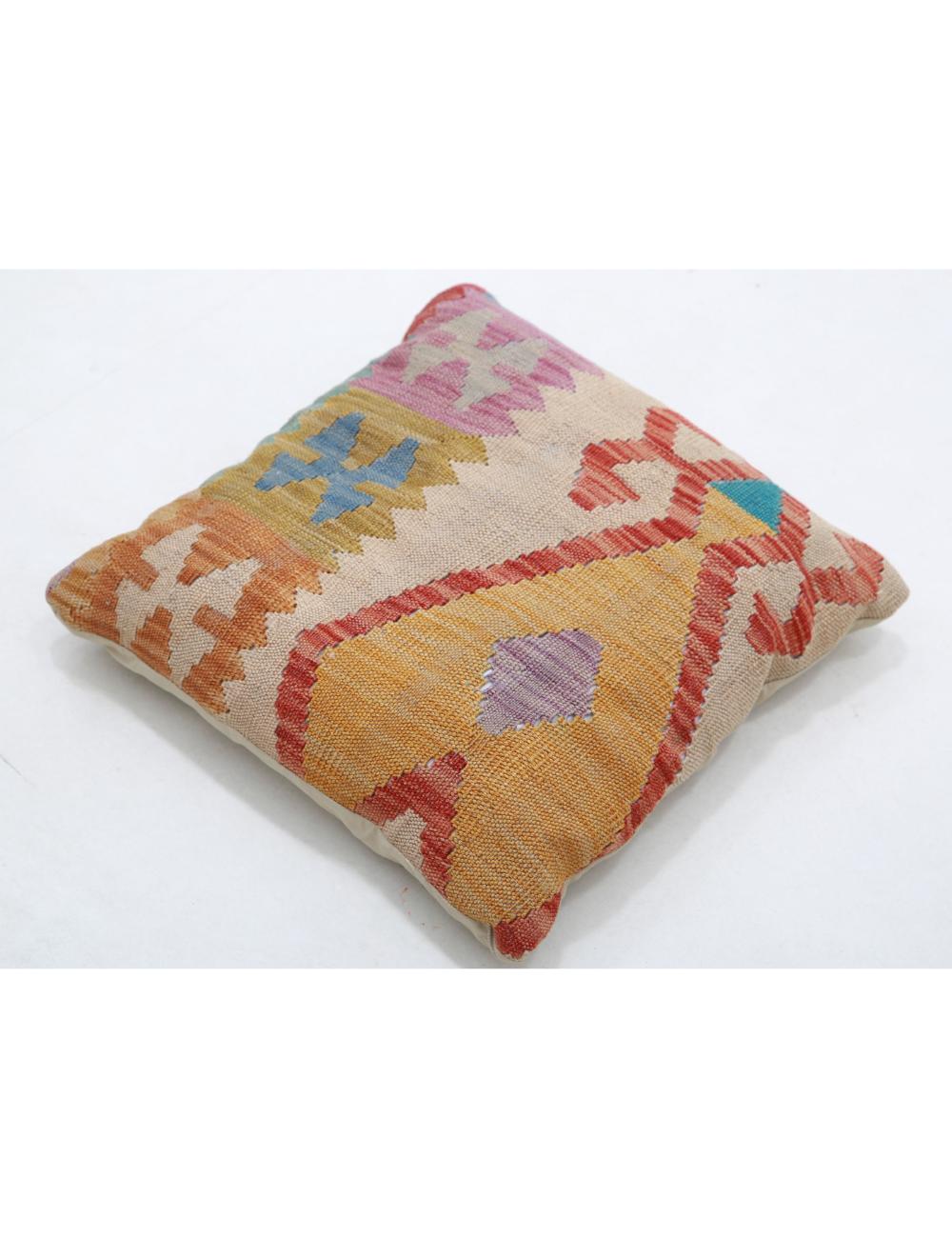 Hand Woven Tribal Multi Color Geometric Wool Pillow - 1'5'' x 1'5'' Arteverk Arteverk Rugs