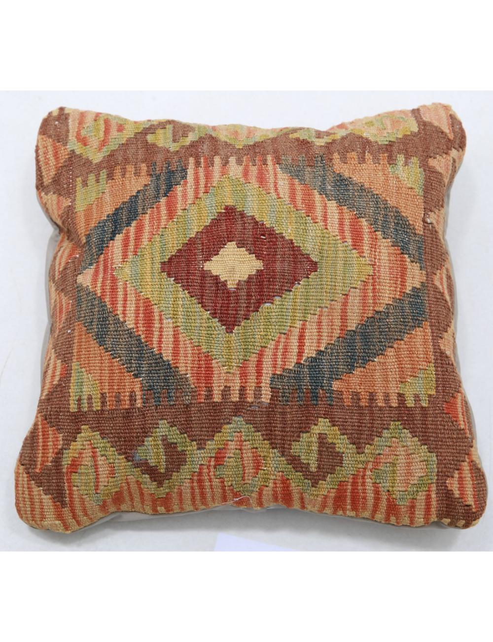 Hand Woven Tribal Multi Color Geometric Wool Pillow - 1'5'' x 1'5'' Arteverk Arteverk Rugs