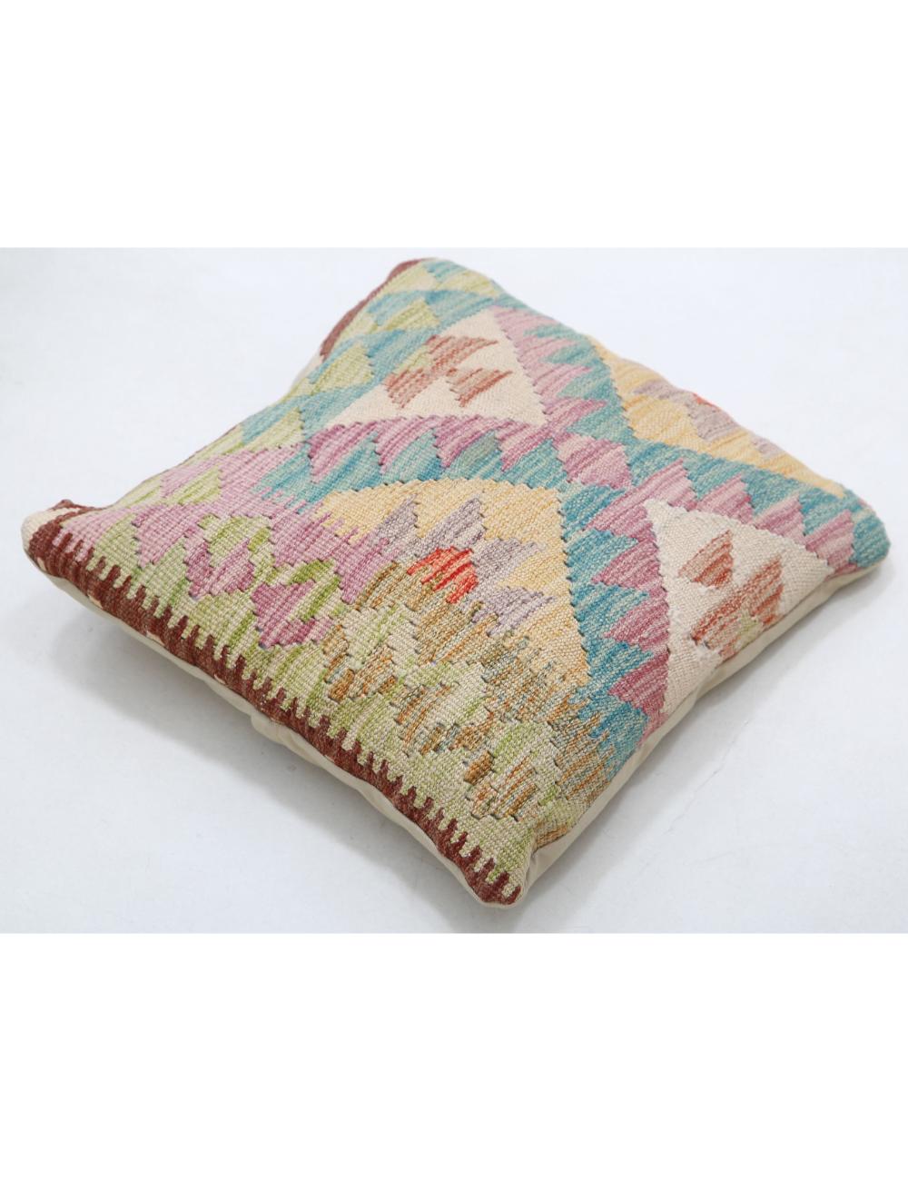 Hand Woven Tribal Multi Color Geometric Wool Pillow - 1'5'' x 1'5'' Arteverk Arteverk Rugs