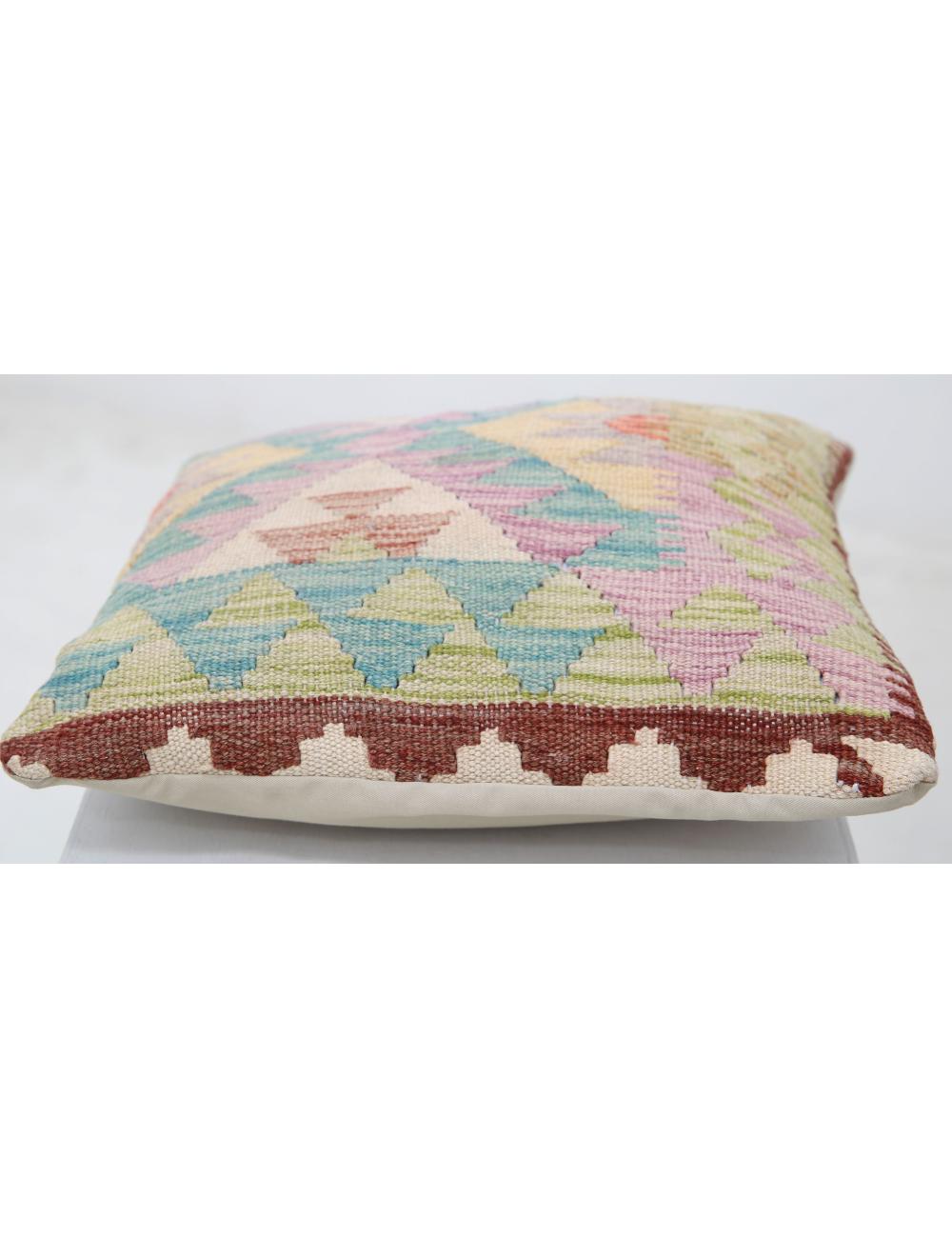 Hand Woven Tribal Multi Color Geometric Wool Pillow - 1'5'' x 1'5'' Arteverk Arteverk Rugs