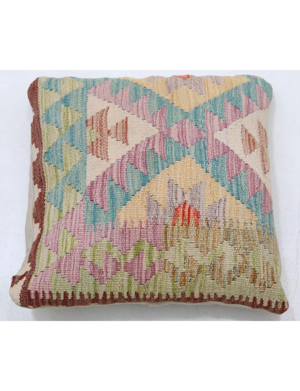 Hand Woven Tribal Multi Color Geometric Wool Pillow - 1&#39;5&#39;&#39; x 1&#39;5&#39;&#39; Arteverk Arteverk Rugs