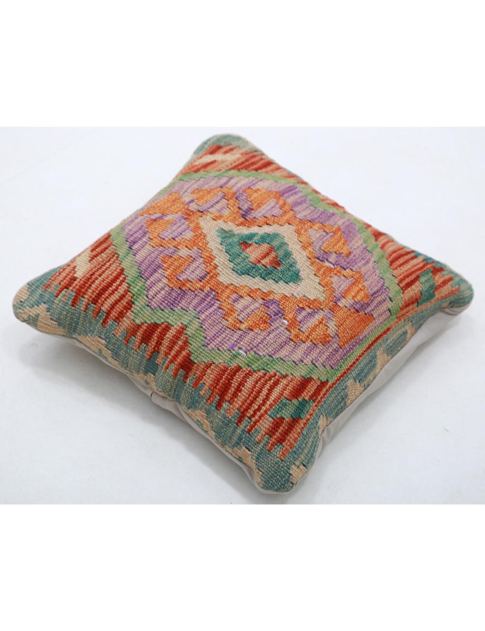 Hand Woven Tribal Multi Color Geometric Wool Pillow - 1'5'' x 1'5'' Arteverk Arteverk Rugs