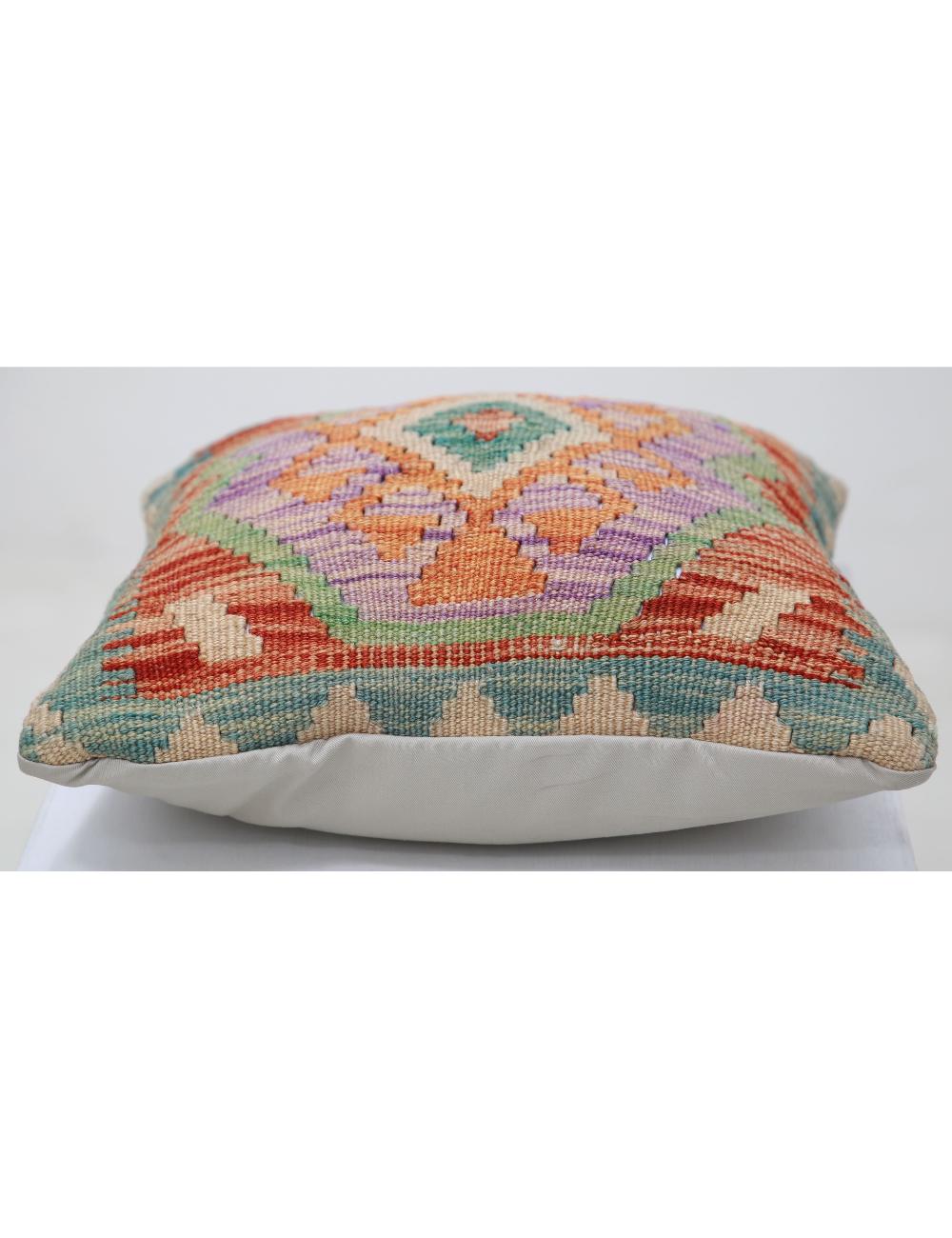 Hand Woven Tribal Multi Color Geometric Wool Pillow - 1'5'' x 1'5'' Arteverk Arteverk Rugs