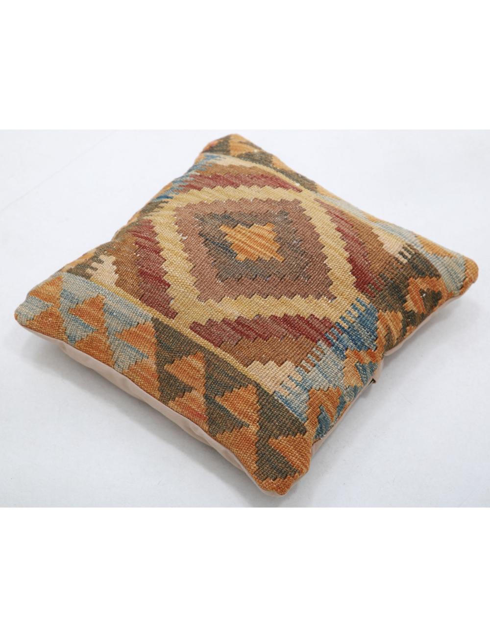 Hand Woven Tribal Multi Color Geometric Wool Pillow - 1'5'' x 1'5'' Arteverk Arteverk Rugs