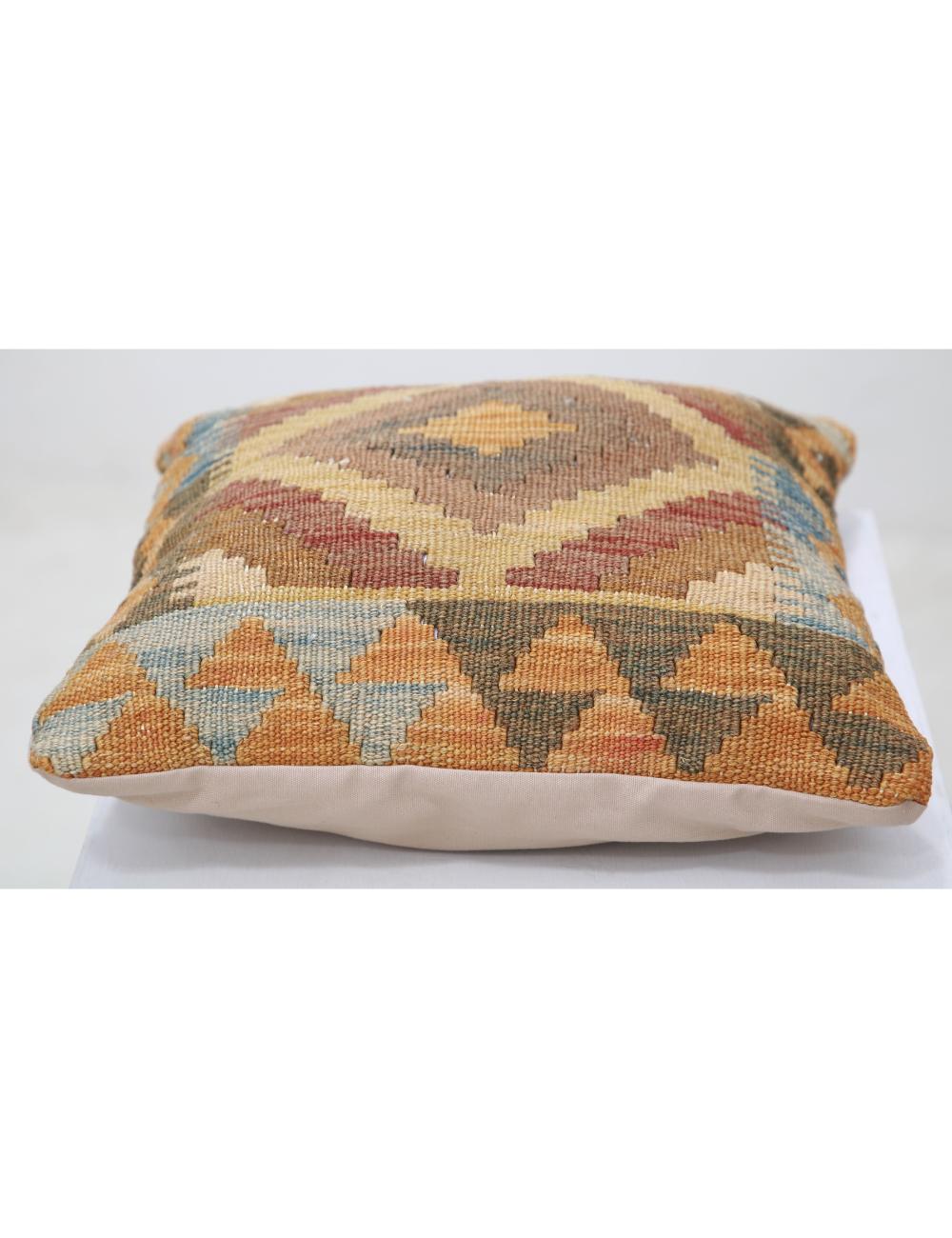 Hand Woven Tribal Multi Color Geometric Wool Pillow - 1'5'' x 1'5'' Arteverk Arteverk Rugs