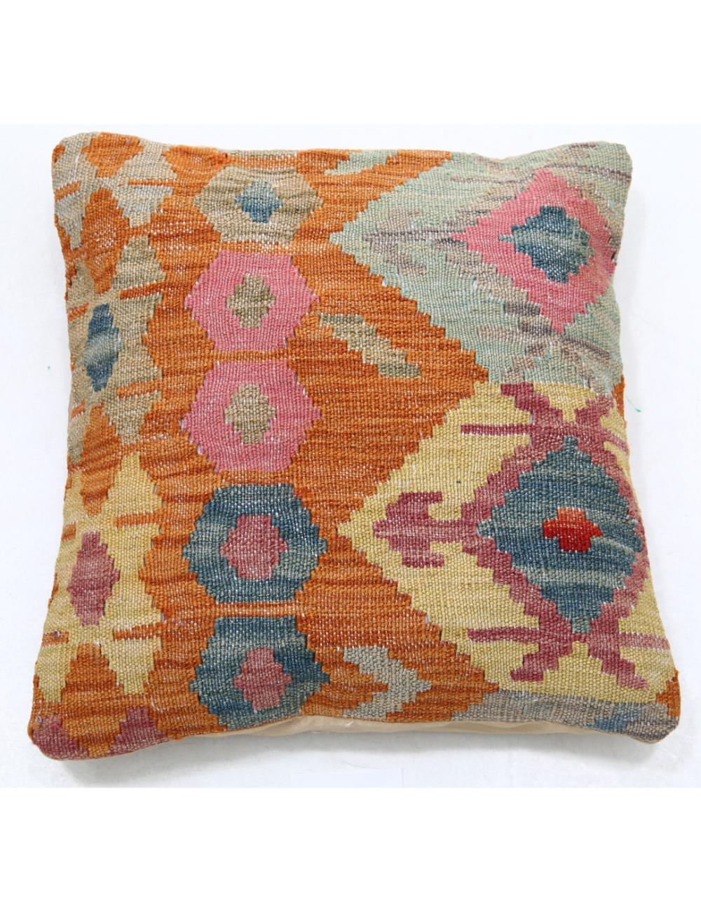 Hand Woven Tribal Multi Color Geometric Wool Pillow - 1'5'' x 1'5'' Arteverk Arteverk Rugs