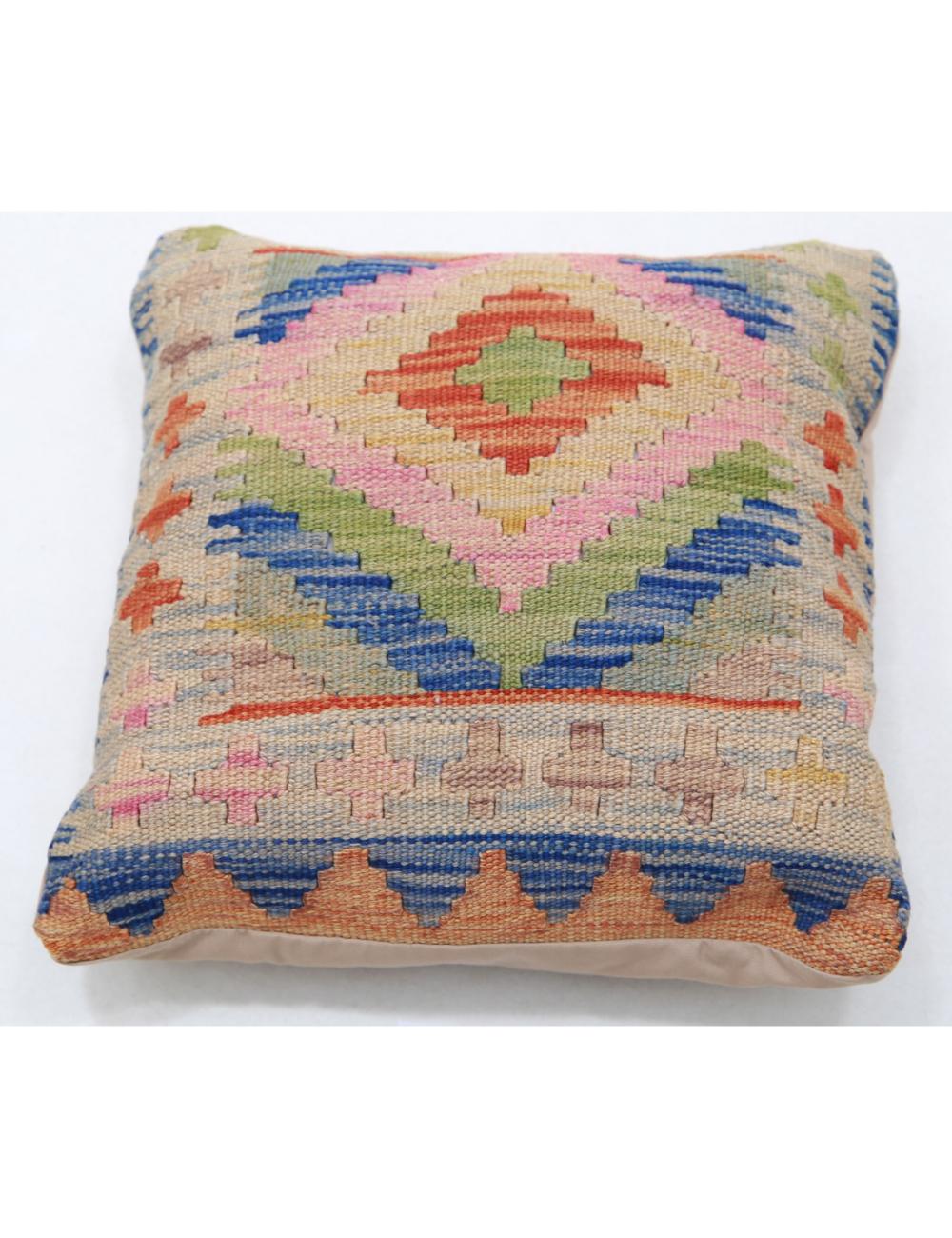 Hand Woven Tribal Multi Color Geometric Wool Pillow - 1'5'' x 1'5'' Arteverk Arteverk Rugs