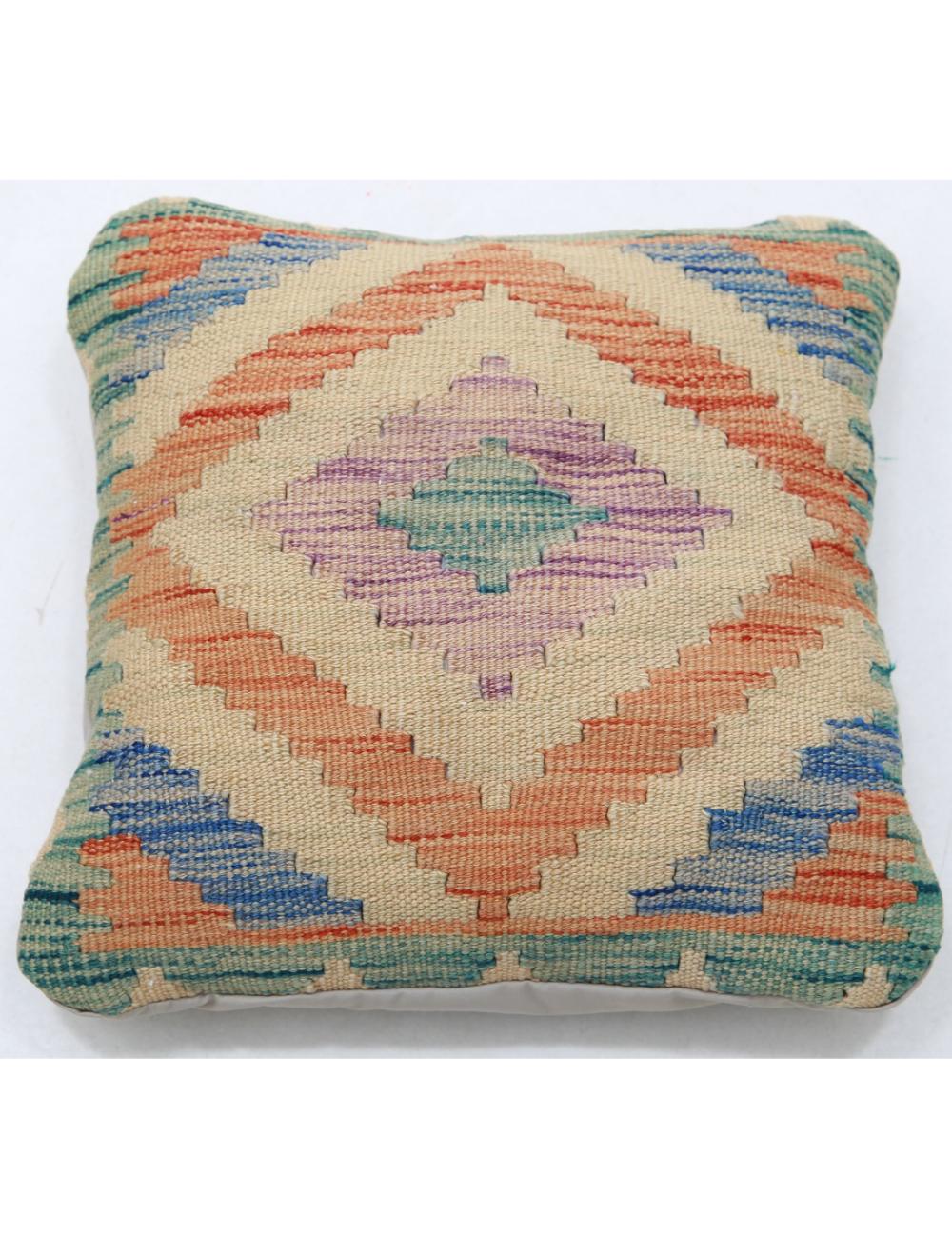 Hand Woven Tribal Multi Color Geometric Wool Pillow - 1'5'' x 1'5'' Arteverk Arteverk Rugs