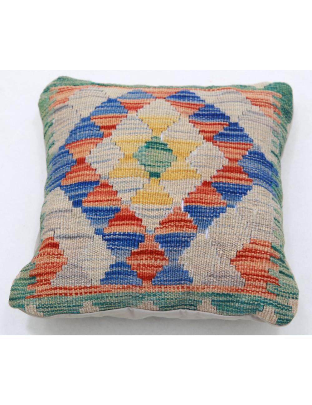 Hand Woven Tribal Multi Color Geometric Wool Pillow - 1'5'' x 1'5'' Arteverk Arteverk Rugs