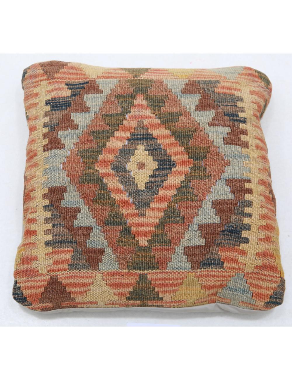 Hand Woven Tribal Multi Color Geometric Wool Pillow - 1'5'' x 1'5'' Arteverk Arteverk Rugs