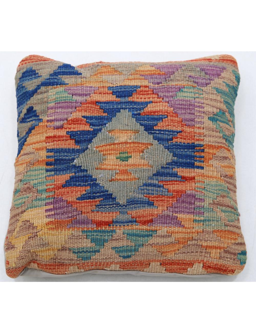 Hand Woven Tribal Multi Color Geometric Wool Pillow - 1'5'' x 1'5'' Arteverk Arteverk Rugs