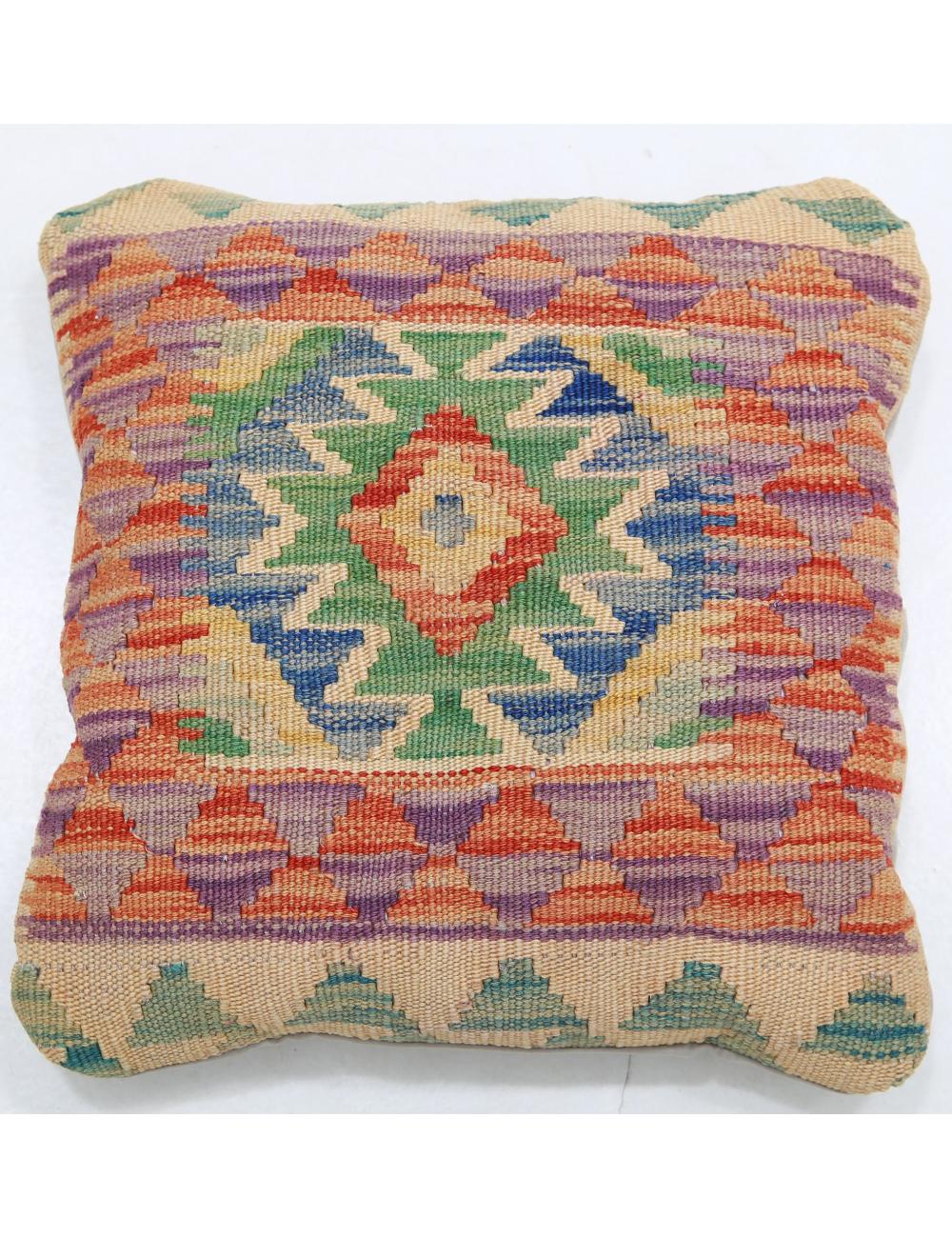 Hand Woven Tribal Multi Color Geometric Wool Pillow - 1'5'' x 1'5'' Arteverk Arteverk Rugs