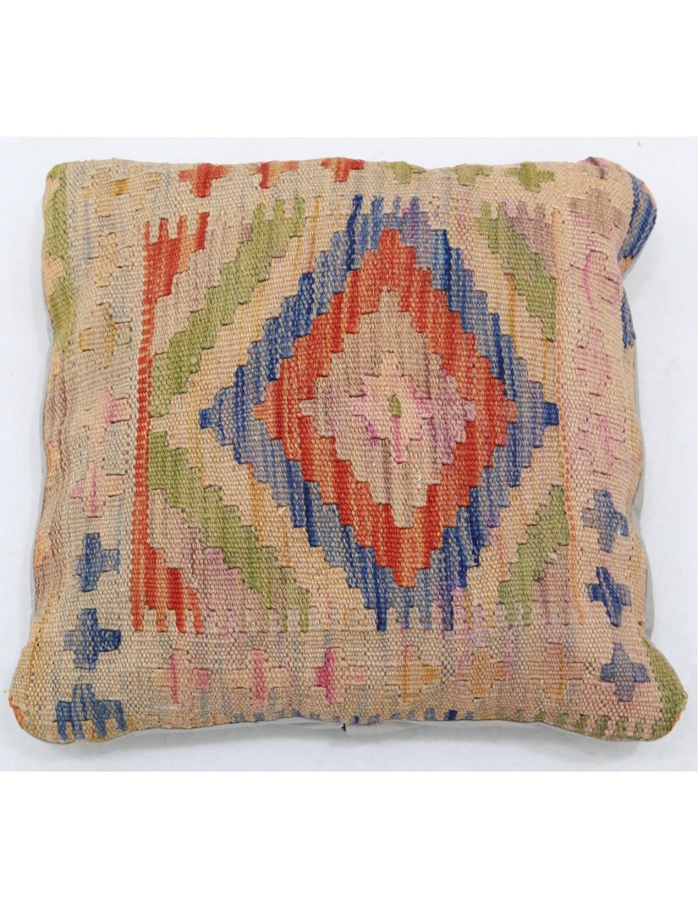 Hand Woven Tribal Multi Color Geometric Wool Pillow - 1'5'' x 1'5'' Arteverk Arteverk Rugs