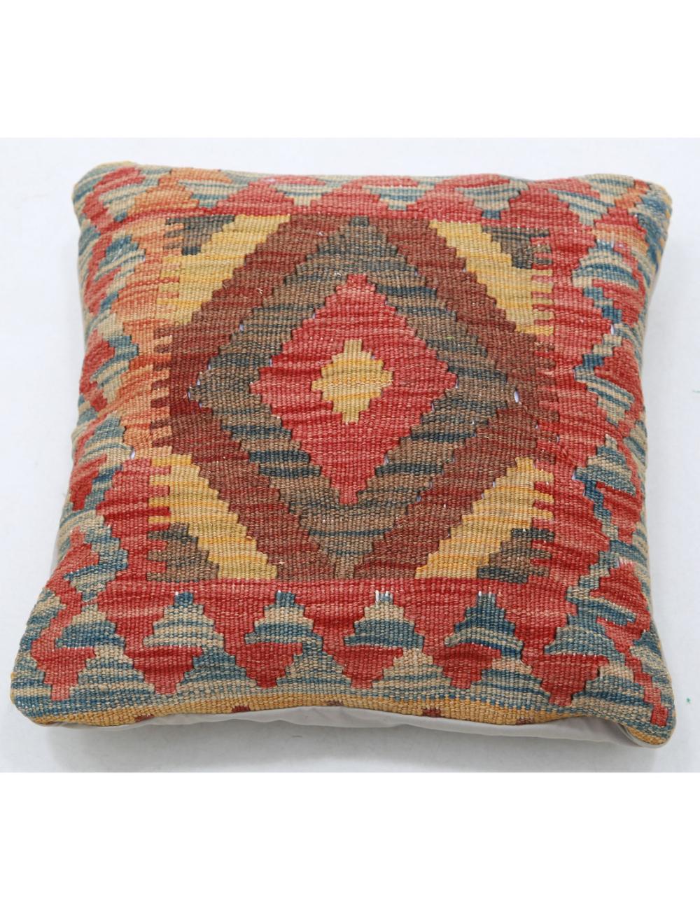 Hand Woven Tribal Multi Color Geometric Wool Pillow - 1'5'' x 1'5'' Arteverk Arteverk Rugs