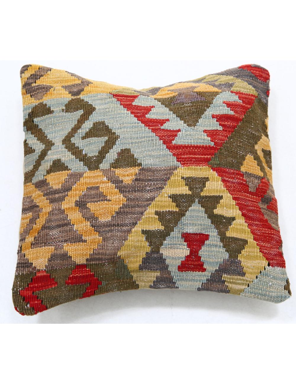 Hand Woven Tribal Multi Color Geometric Wool Pillow - 1'5'' x 1'5'' Arteverk Arteverk Rugs