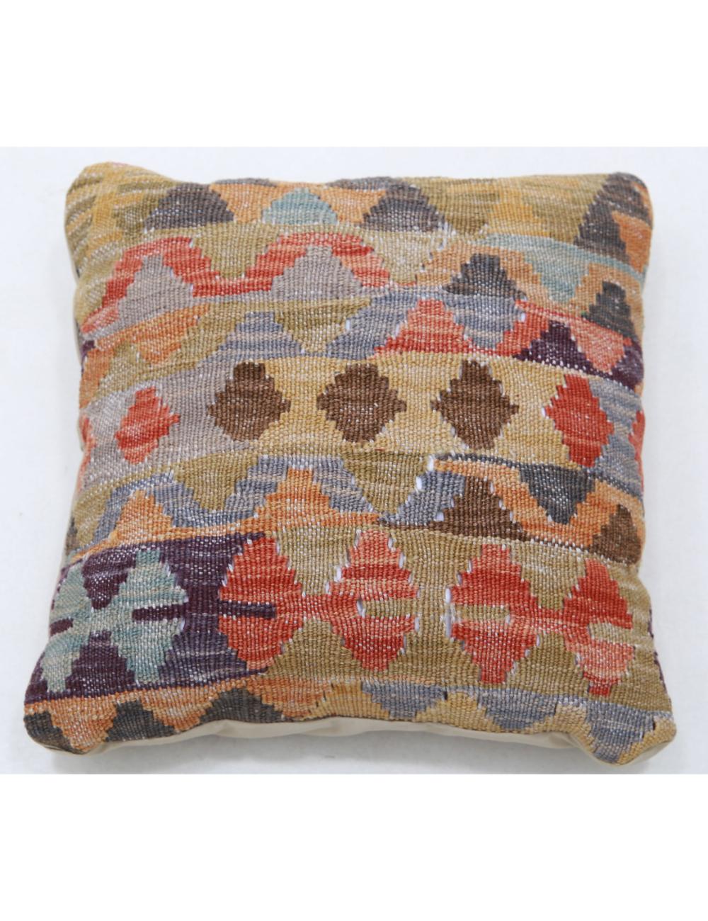 Hand Woven Tribal Multi Color Geometric Wool Pillow - 1'5'' x 1'5'' Arteverk Arteverk Rugs