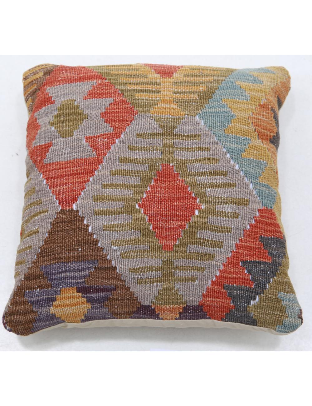 Hand Woven Tribal Multi Color Geometric Wool Pillow - 1'5'' x 1'5'' Arteverk Arteverk Rugs