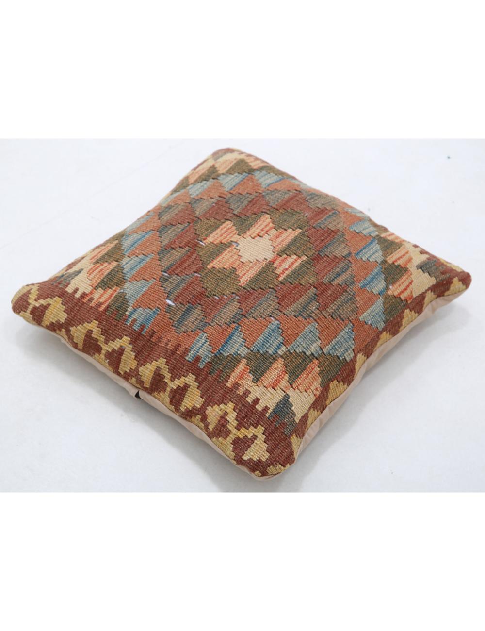 Hand Woven Tribal Multi Color Geometric Wool Pillow - 1'5'' x 1'5'' Arteverk Arteverk Rugs