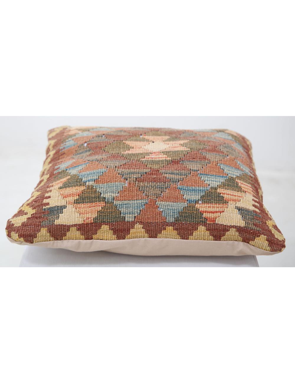 Hand Woven Tribal Multi Color Geometric Wool Pillow - 1'5'' x 1'5'' Arteverk Arteverk Rugs