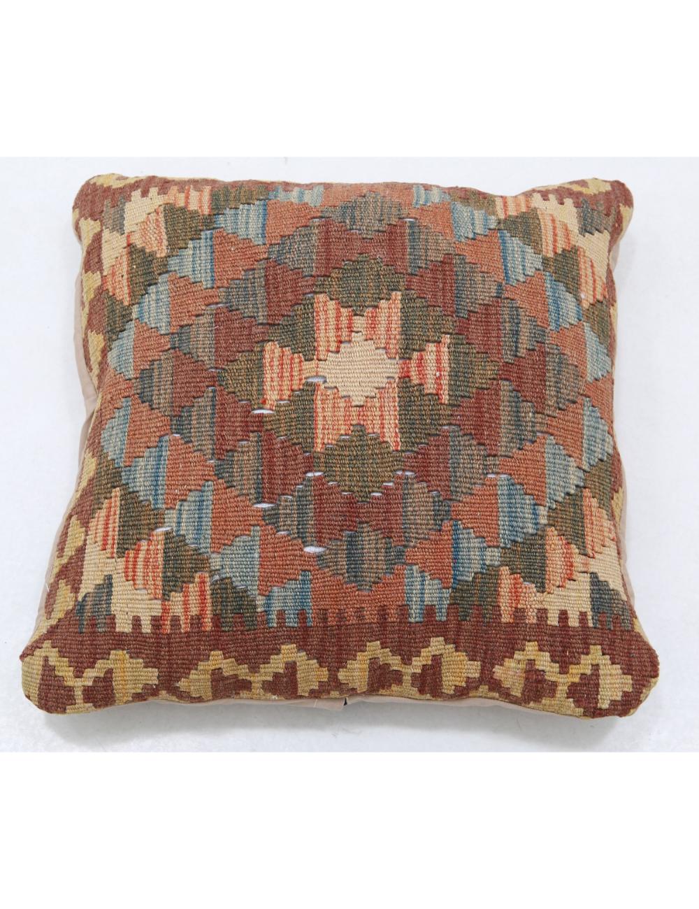 Hand Woven Tribal Multi Color Geometric Wool Pillow - 1&#39;5&#39;&#39; x 1&#39;5&#39;&#39; Arteverk Arteverk Rugs