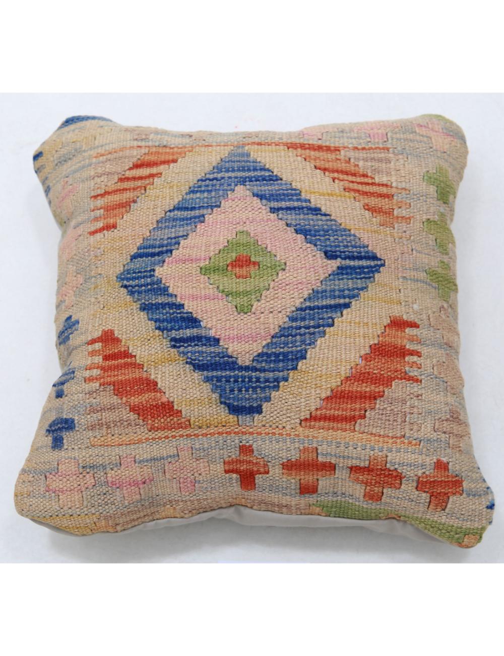 Hand Woven Tribal Multi Color Geometric Wool Pillow - 1'5'' x 1'5'' Arteverk Arteverk Rugs