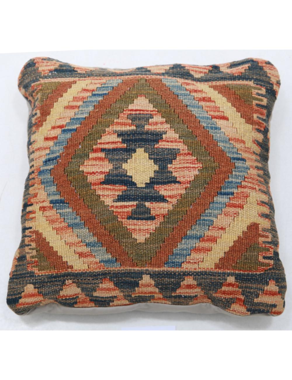 Hand Woven Tribal Multi Color Geometric Wool Pillow - 1'5'' x 1'5'' Arteverk Arteverk Rugs