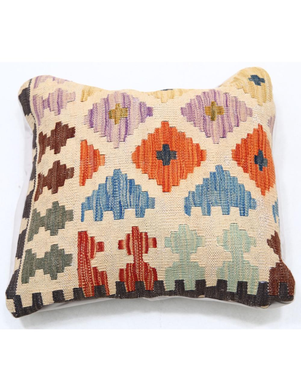 Hand Woven Tribal Multi Color Geometric Wool Pillow - 1'5'' x 1'5'' Arteverk Arteverk Rugs