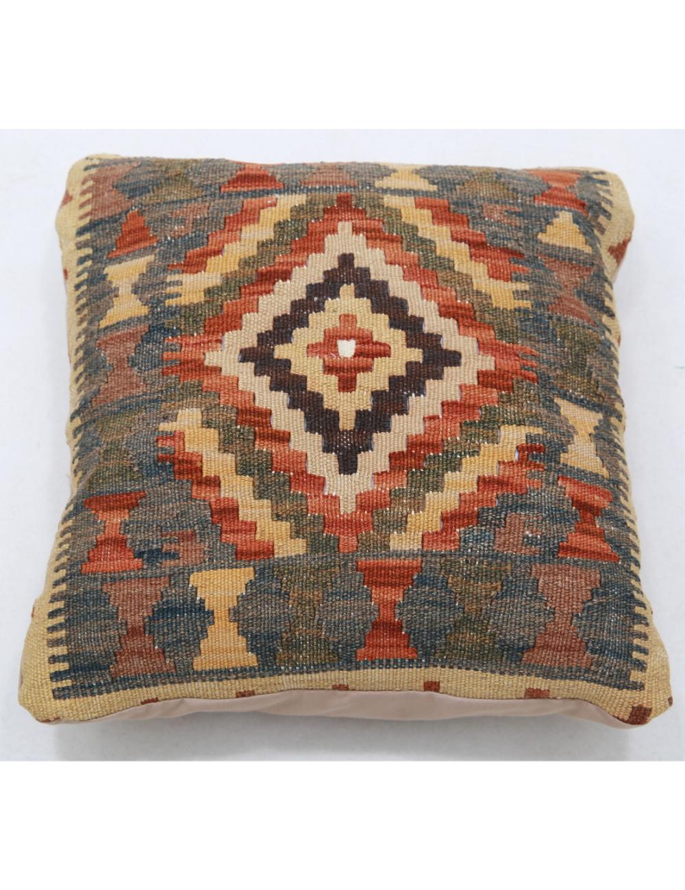 Hand Woven Tribal Multi Color Geometric Wool Pillow - 1'5'' x 1'5'' Arteverk Arteverk Rugs