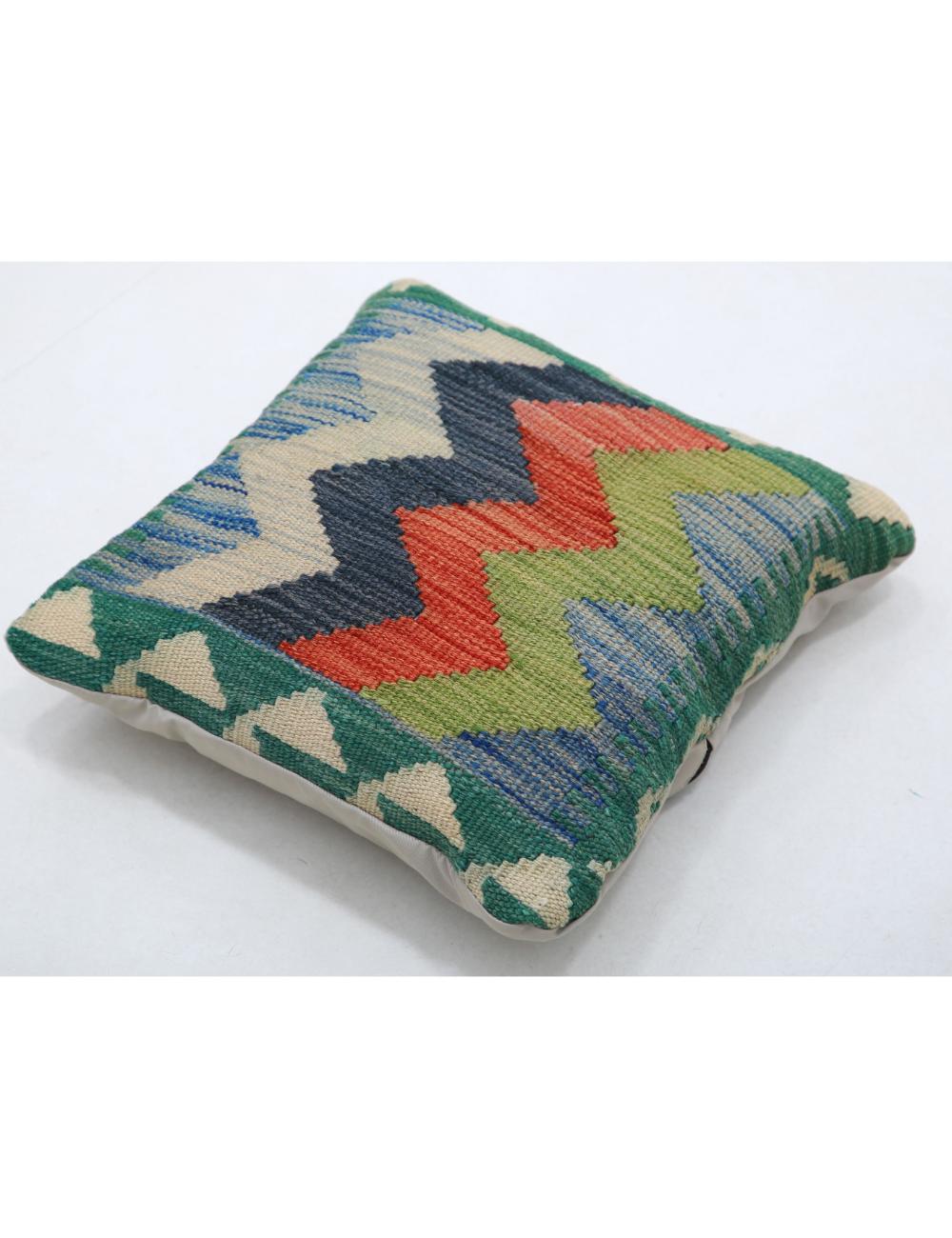 Hand Woven Tribal Multi Color Geometric Wool Pillow - 1'5'' x 1'5'' Arteverk Arteverk Rugs