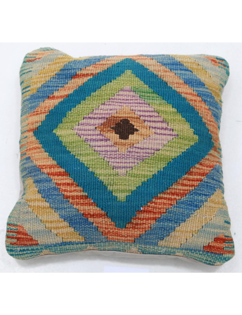 Hand Woven Tribal Multi Color Geometric Wool Pillow - 1'5'' x 1'5'' Arteverk Arteverk Rugs