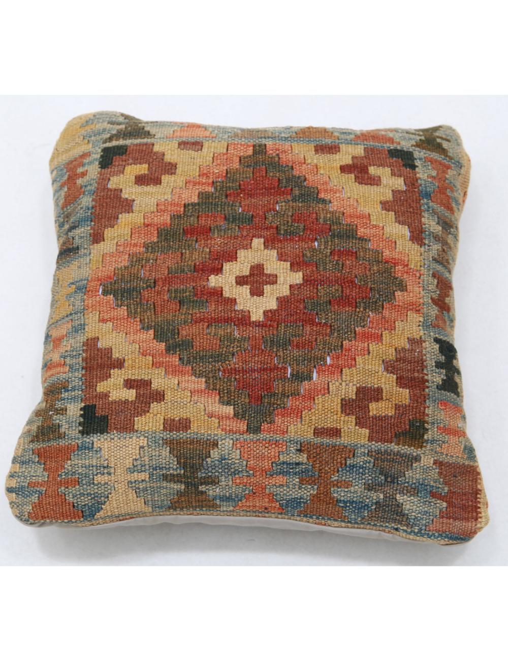 Hand Woven Tribal Multi Color Geometric Wool Pillow - 1'5'' x 1'5'' Arteverk Arteverk Rugs