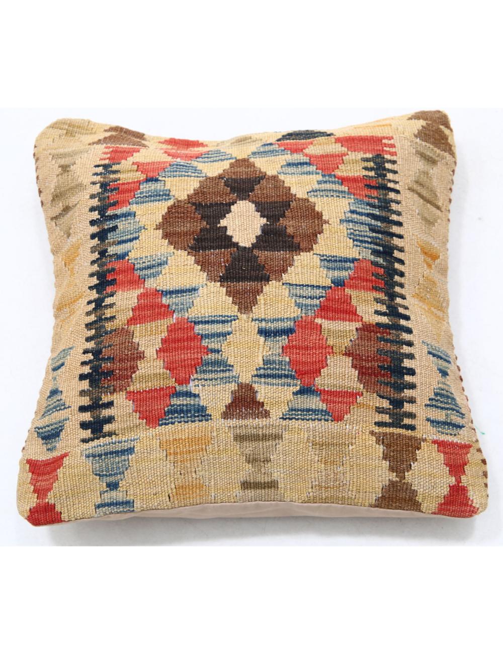 Hand Woven Tribal Multi Color Geometric Wool Pillow - 1'5'' x 1'5'' Arteverk Arteverk Rugs