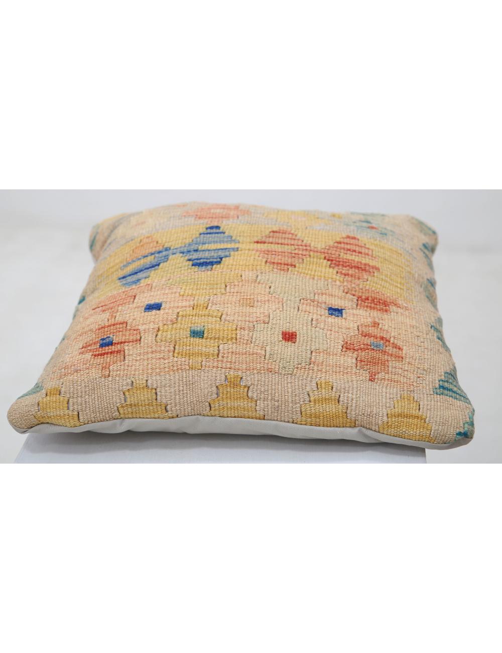 Hand Woven Tribal Multi Color Geometric Wool Pillow - 1'5'' x 1'5'' Arteverk Arteverk Rugs