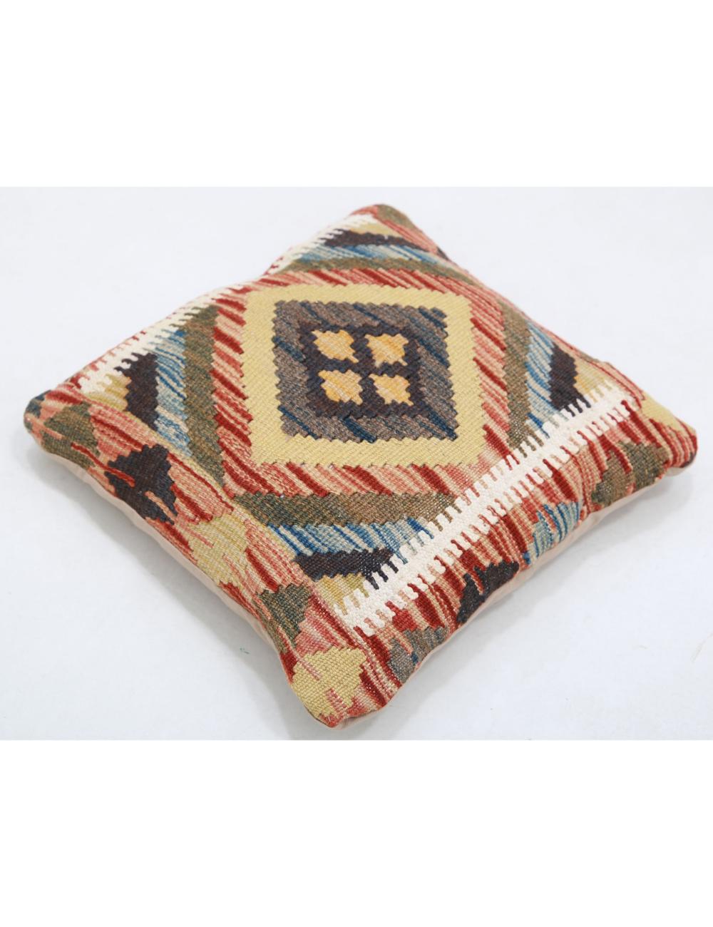 Hand Woven Tribal Multi Color Geometric Wool Pillow - 1'5'' x 1'5'' Arteverk Arteverk Rugs