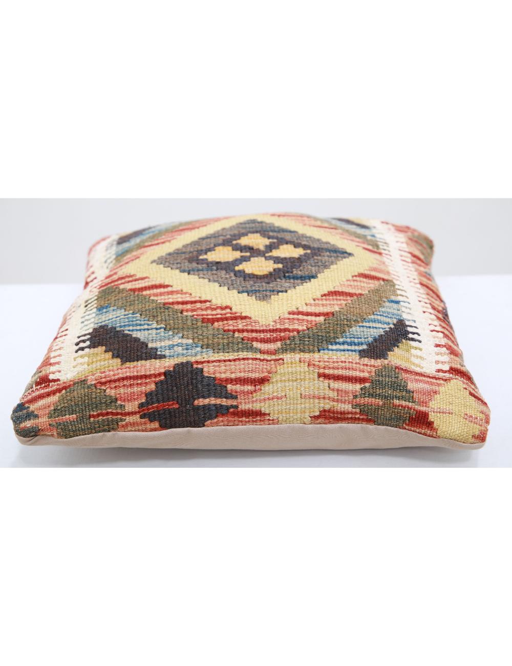 Hand Woven Tribal Multi Color Geometric Wool Pillow - 1'5'' x 1'5'' Arteverk Arteverk Rugs