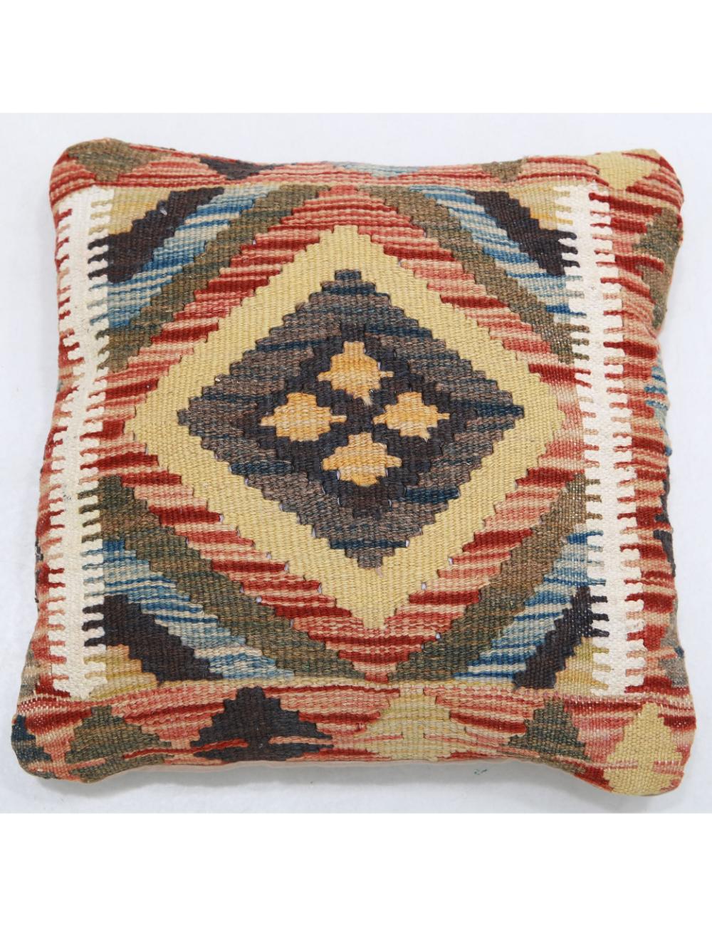 Hand Woven Tribal Multi Color Geometric Wool Pillow - 1&#39;5&#39;&#39; x 1&#39;5&#39;&#39; Arteverk Arteverk Rugs