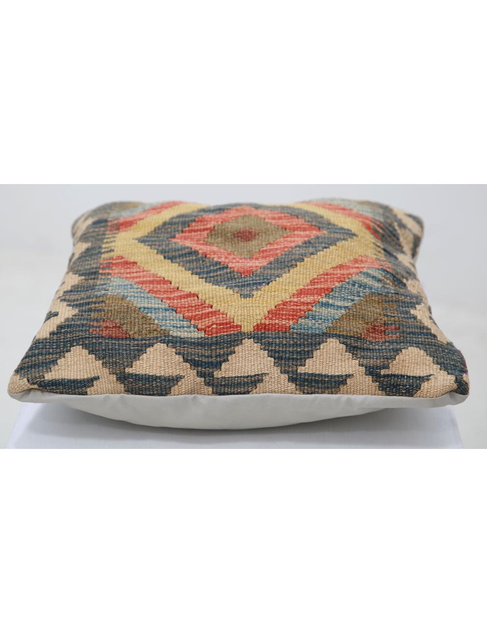 Hand Woven Tribal Multi Color Geometric Wool Pillow - 1'5'' x 1'5'' Arteverk Arteverk Rugs