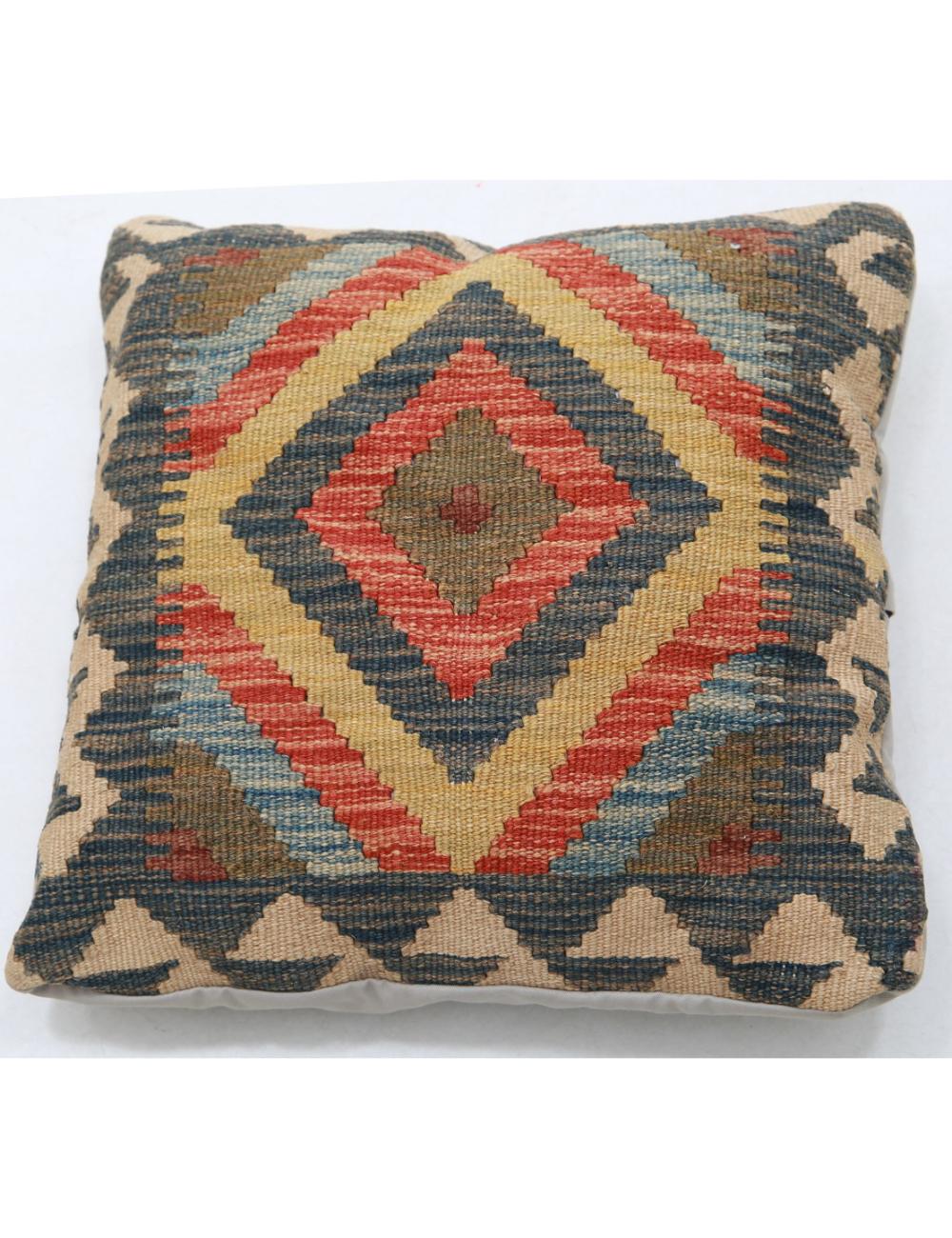 Hand Woven Tribal Multi Color Geometric Wool Pillow - 1'5'' x 1'5'' Arteverk Arteverk Rugs