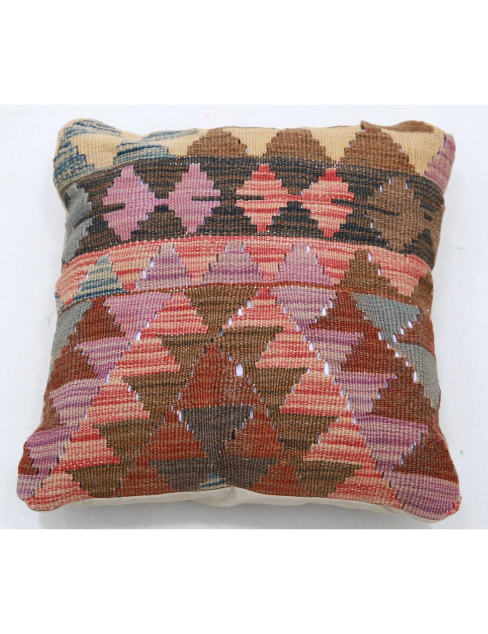 Hand Woven Tribal Multi Color Geometric Wool Pillow - 1'5'' x 1'5'' Arteverk Arteverk Rugs